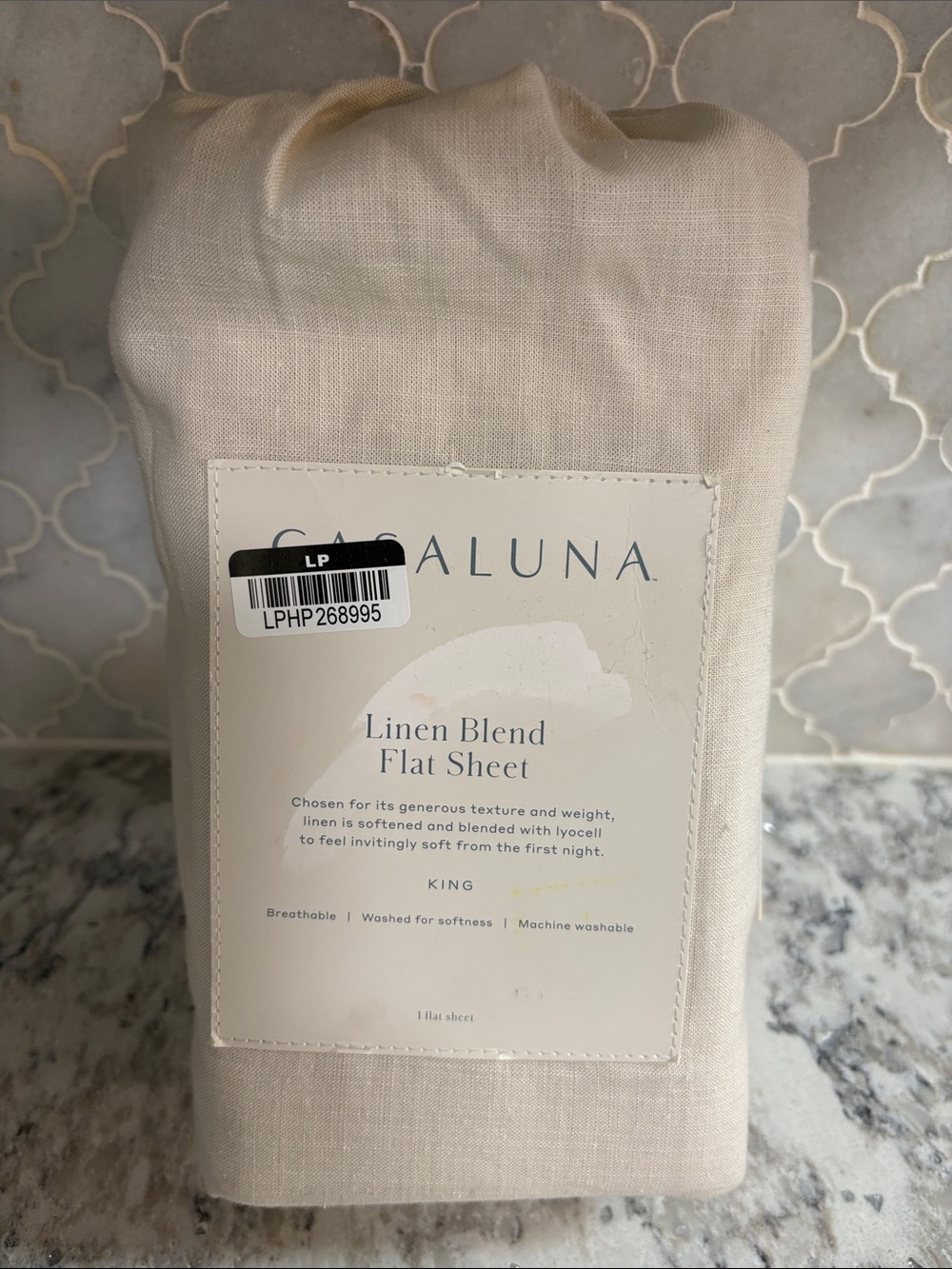 Casaluna King snowfall White Linen Blend Flat Sheet